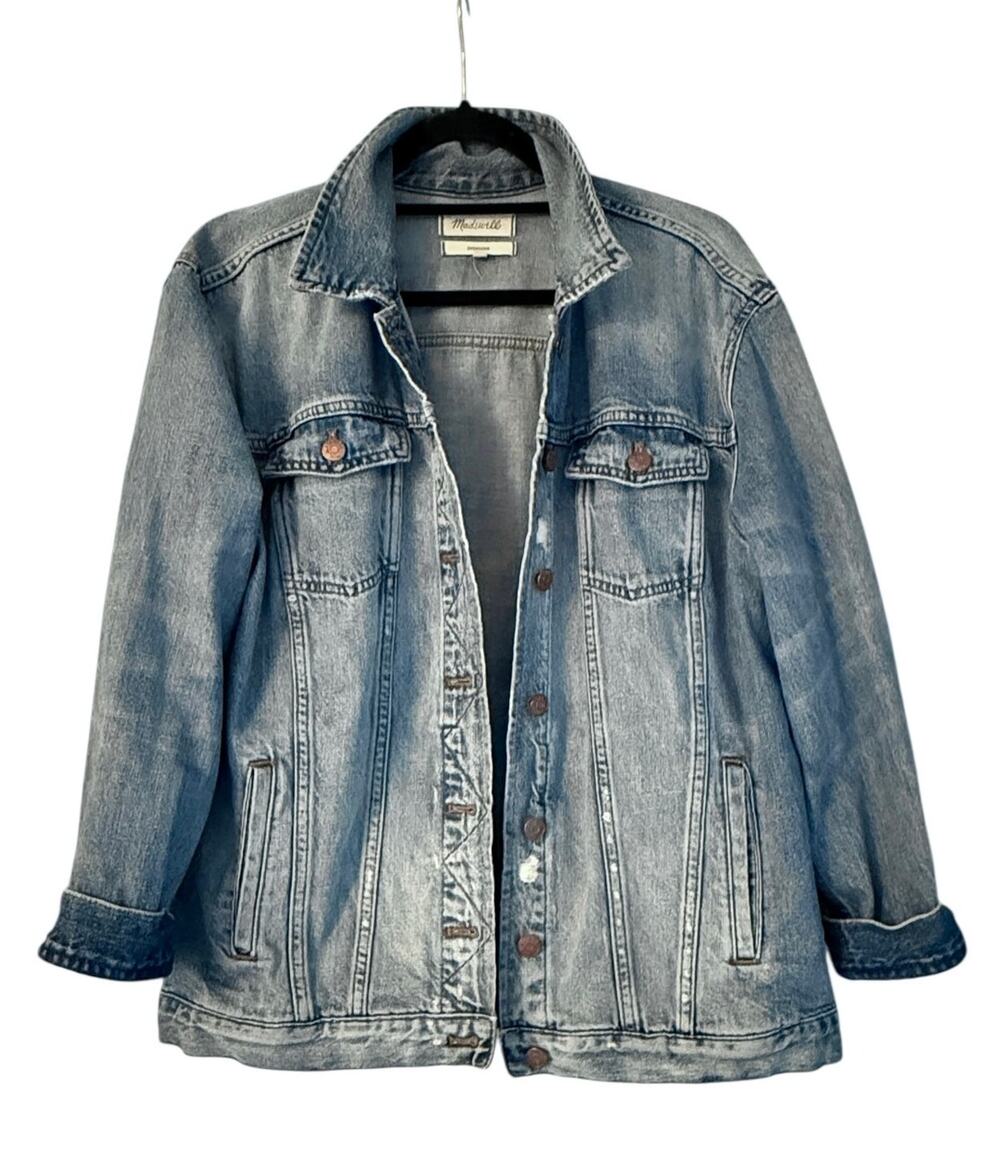 Madewell Oversized Denim Jacket Coat L Blue Trucker Utility Jean Jacket
